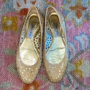 Jimmy Choo etched pattern patent leather flats